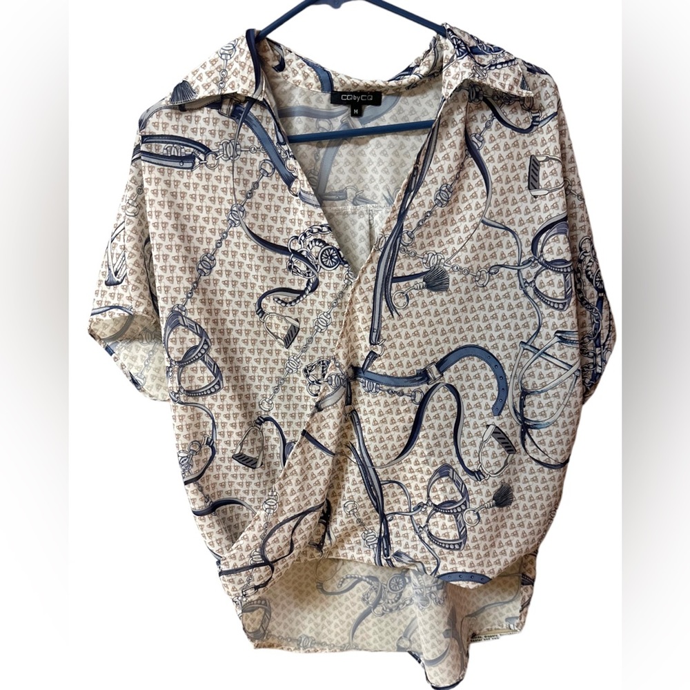 CQ by CQ Status Print Cross Bodice Wrap Top Sz M